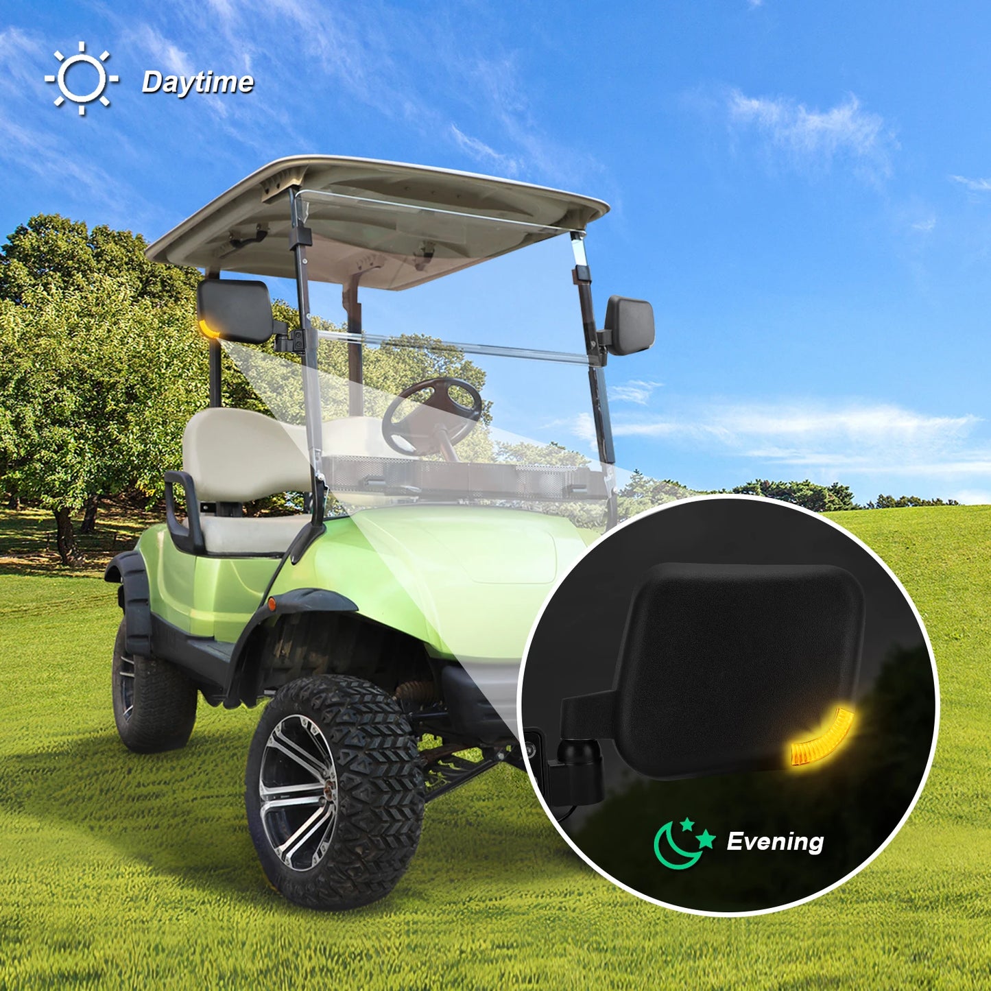 Roykaw Golf Cart Side Mirrors With Turn Signals For EZGO