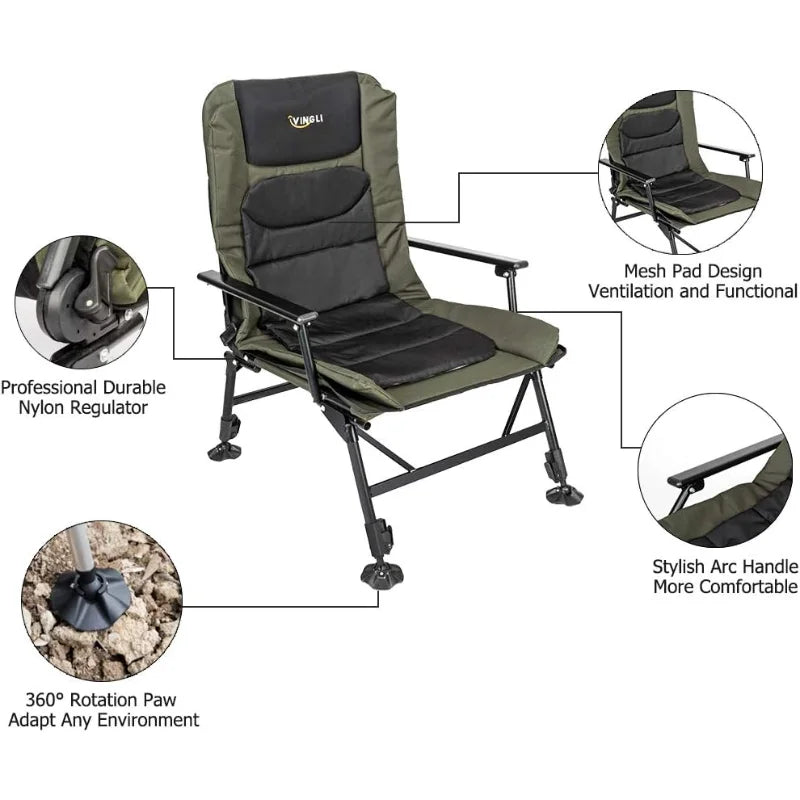 YTYIN Heavy Duty Fishing Chair With Adjustable Backrest