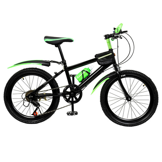 Fork Kids Mountain Bike 7 Speeds Dual Disc Brakes Includes Kettle Mudguard Lightweight Steel Frame