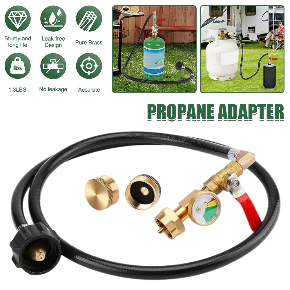 Propane Refill Adapter With Glow Gauge Brass Hose Connector