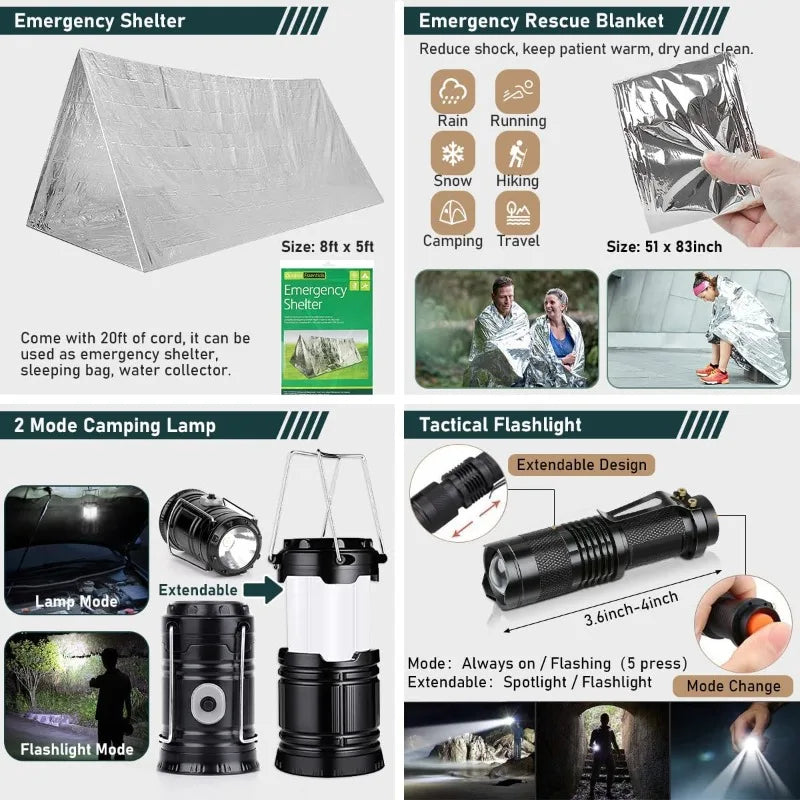 Survival Gear Kit With First Aid And Tools