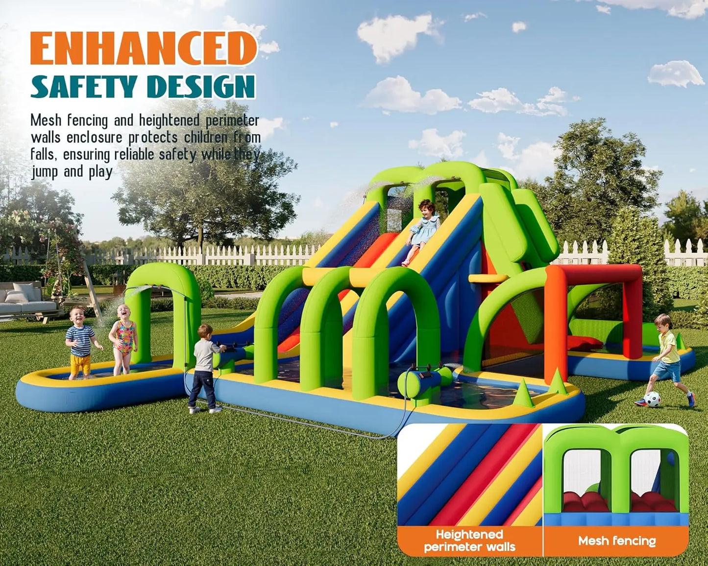 Inflatable Bounce House Castle With Slide And Air Blower For Outdoor Indoor Use Oxford Fabric