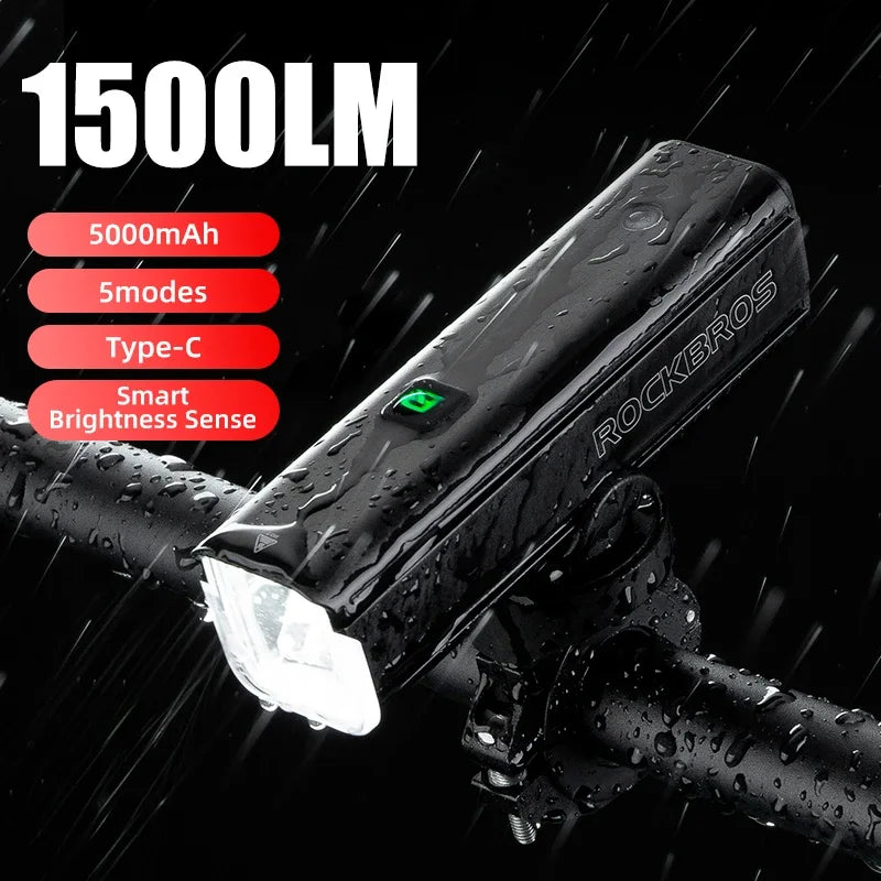 ROCKBROS 1500LM Rechargeable Bike Light With Smart Sensor