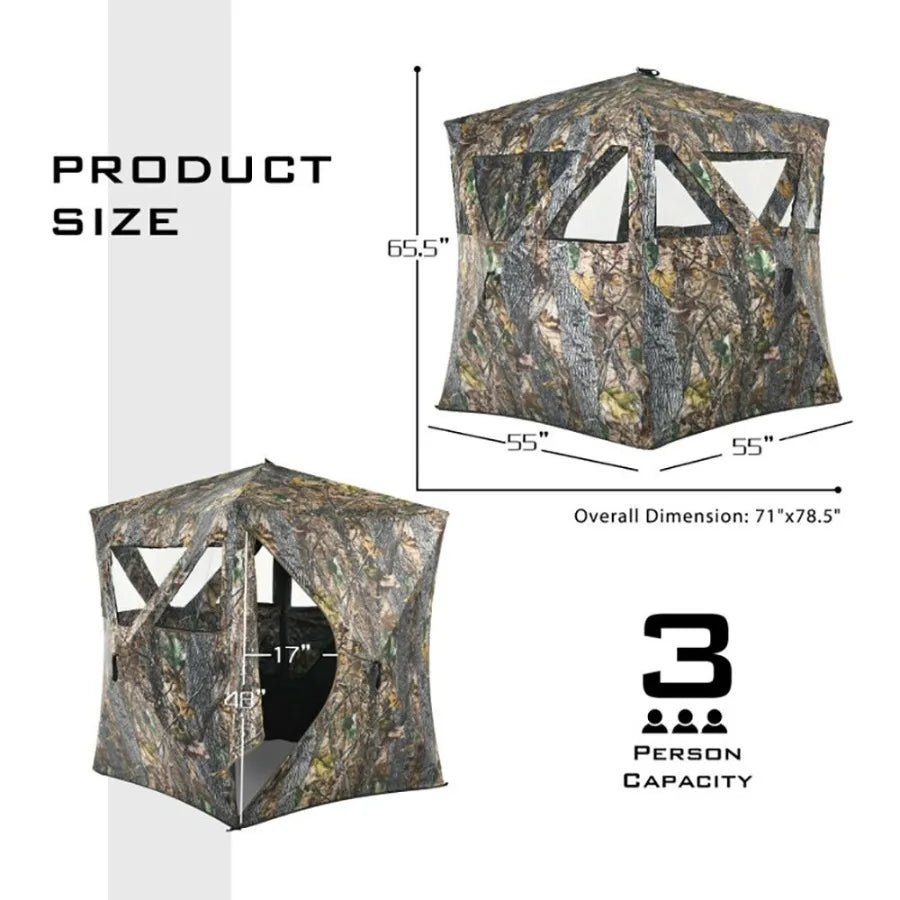 Three Person Portable Pop Up Hunting Blind With Tiedowns