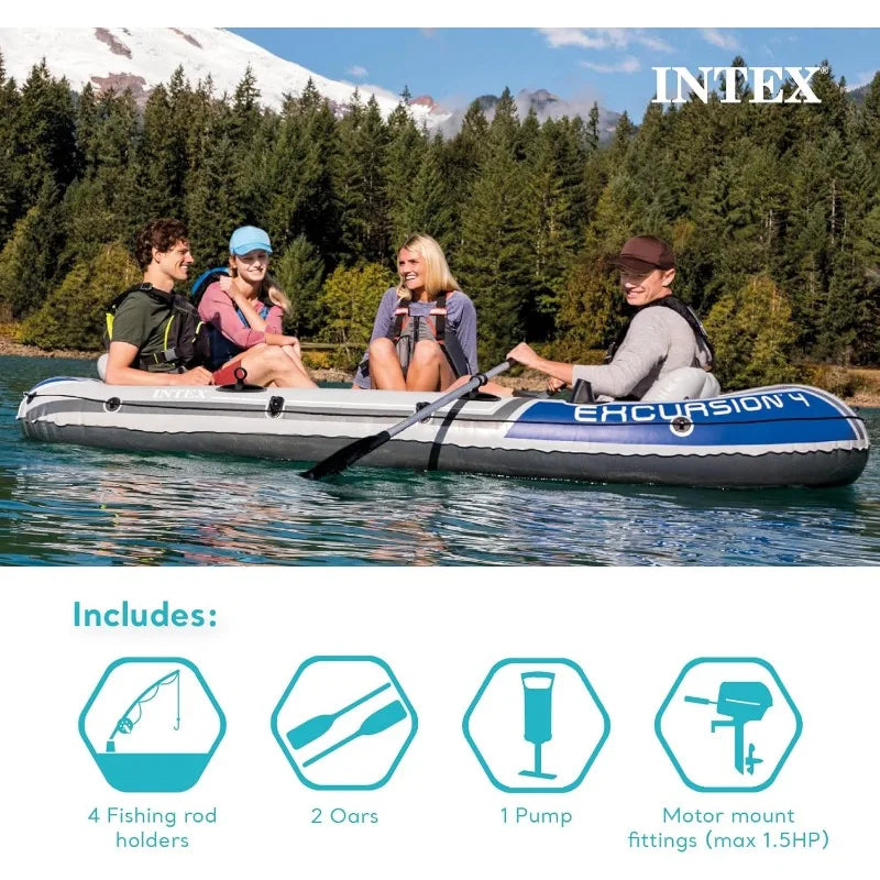 YTYIN Inflatable Fishing Raft Boat Set With Oars Pump Mount