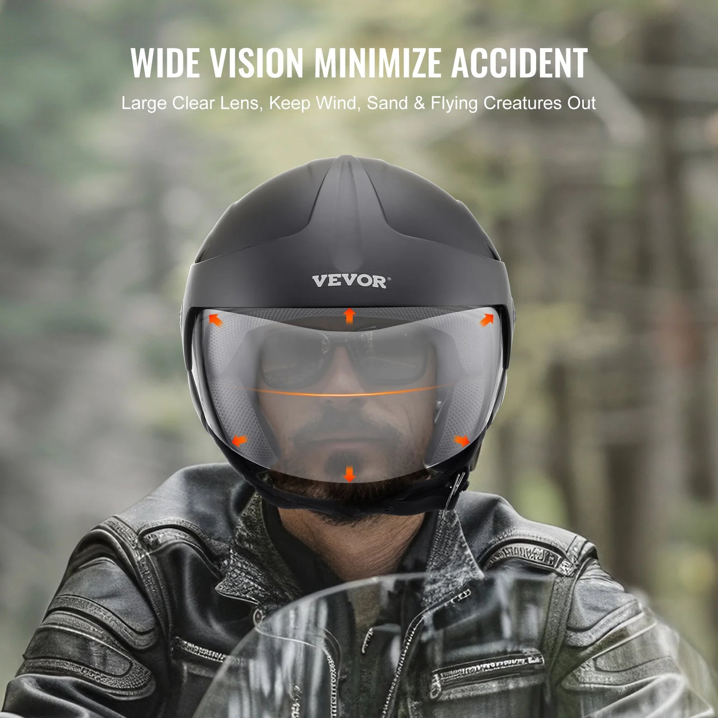 SucceBuy Three Quarter Face Motorcycle Helmet With Interchangeable Lens ABS