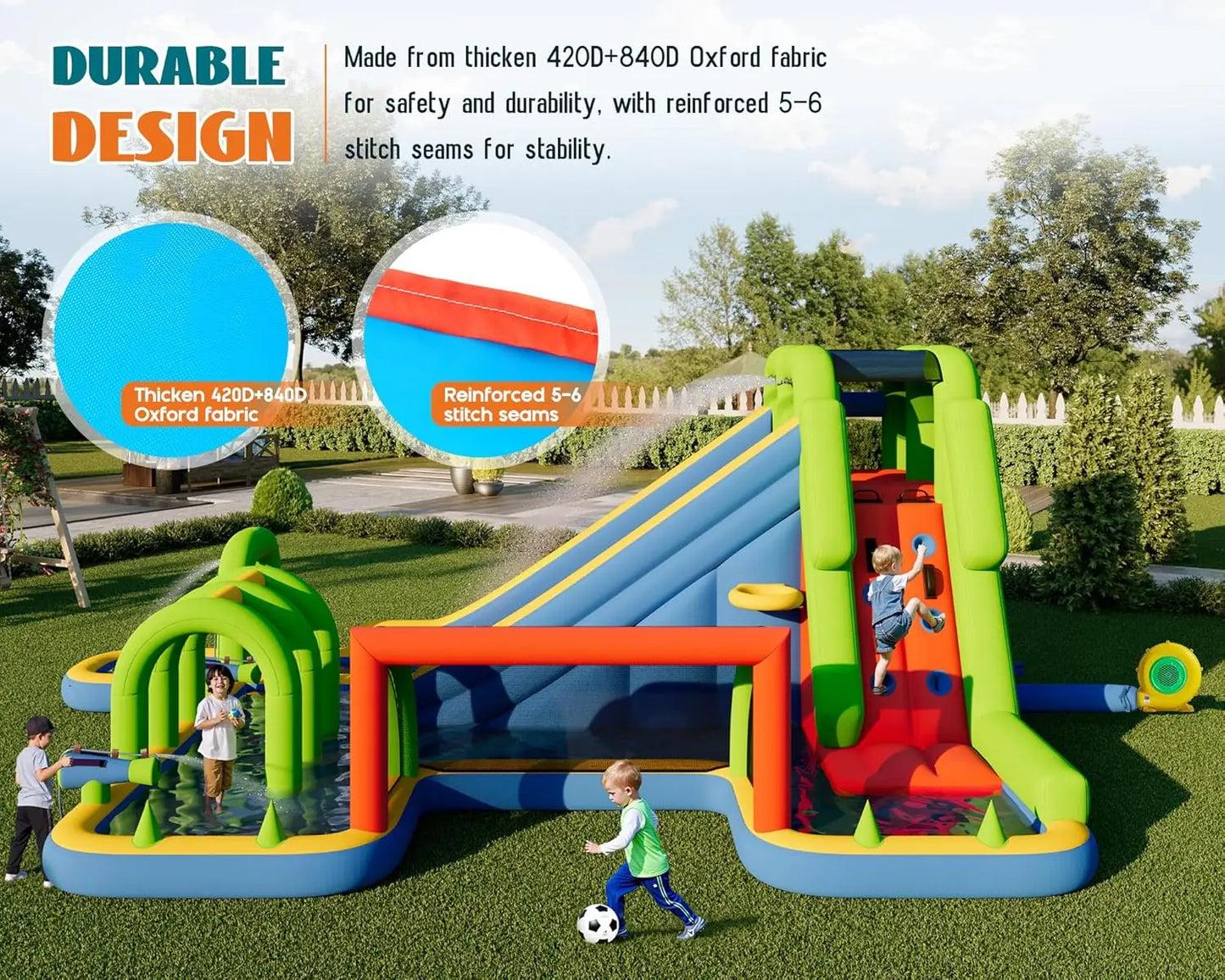 Inflatable Bounce House Castle With Slide And Air Blower For Outdoor Indoor Use Oxford Fabric