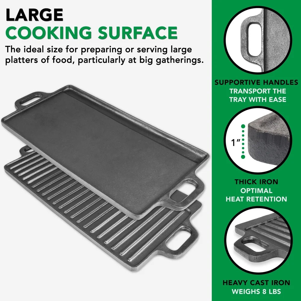 Reversible Cast Iron Griddle Double Burner Nonstick