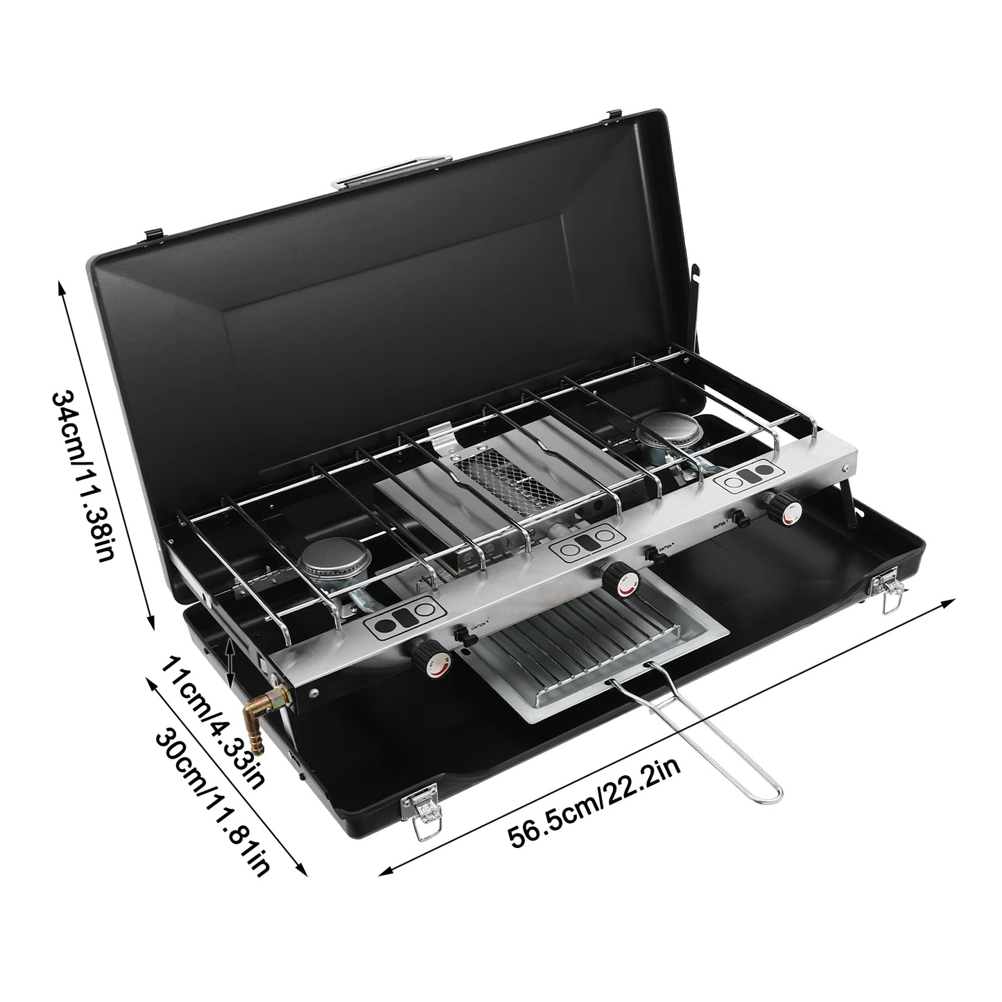 Portable 3 Burner Propane Camping Stove With Griddle