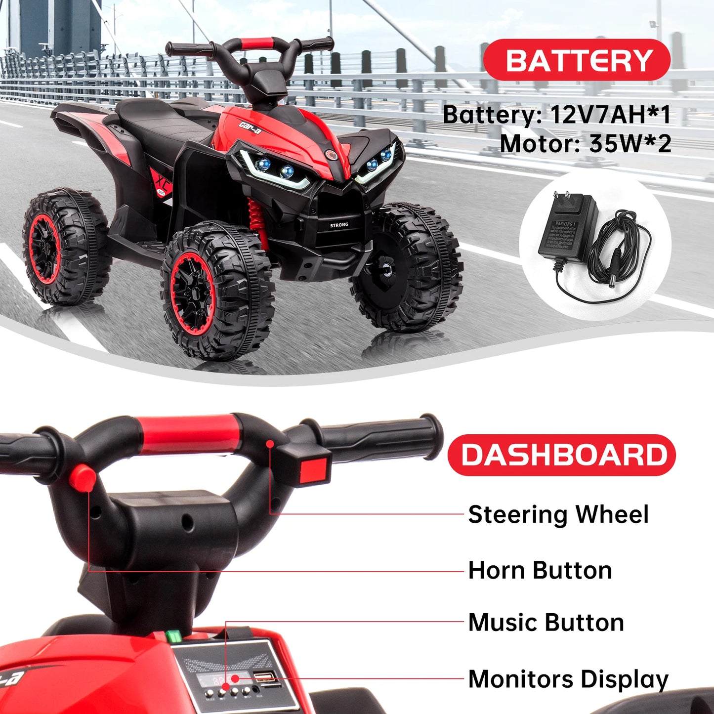 12V Kids Ride On ATV Four Wheeler Electric Vehicle Toy Car