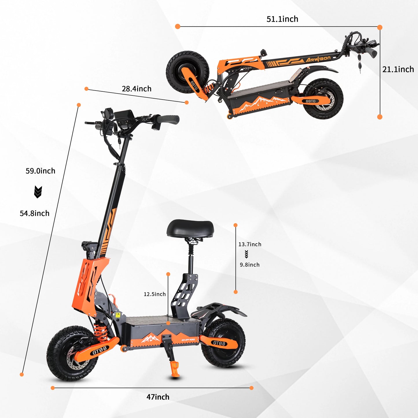 Arwibon 5600W Electric Scooter Dual Motor Folding Seat