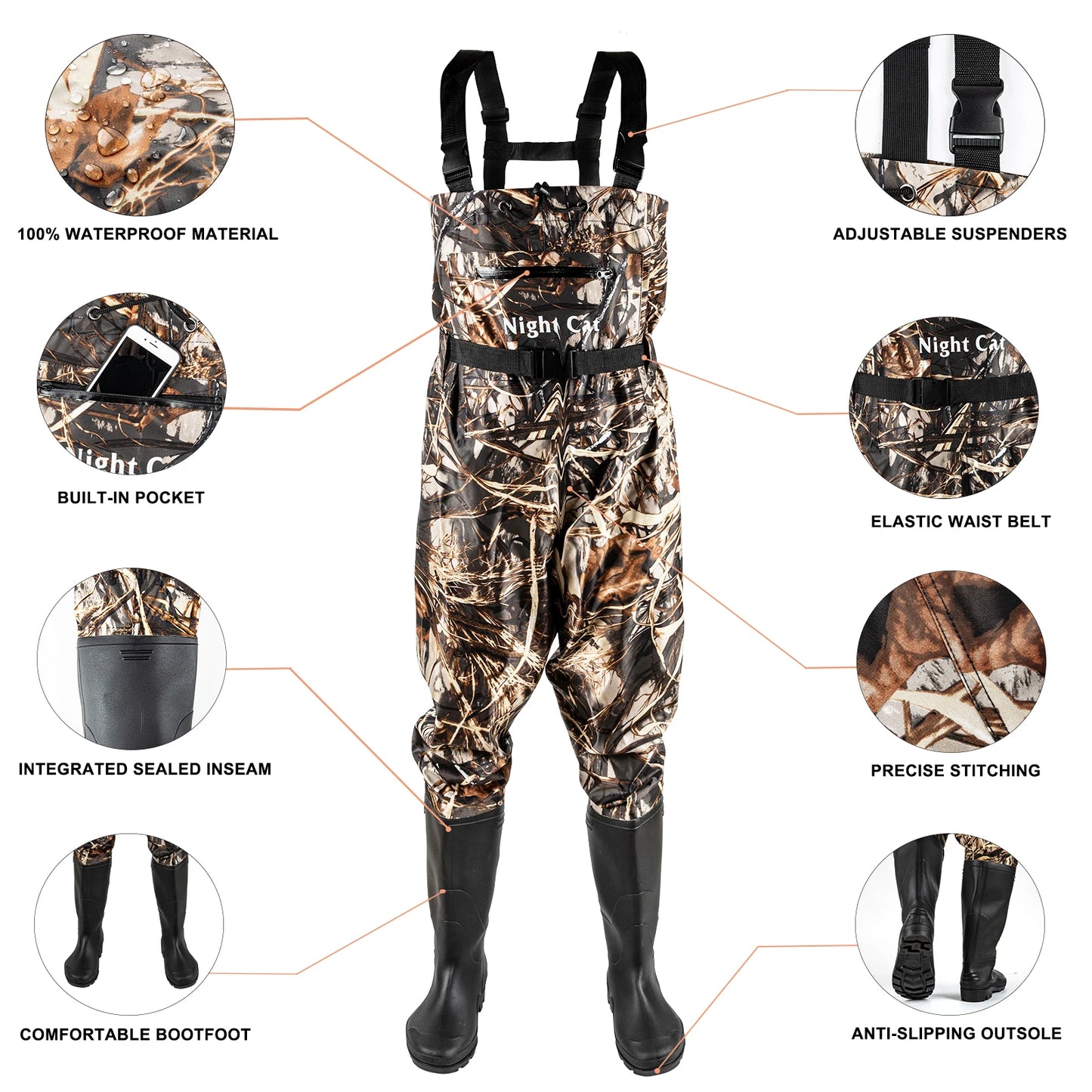 Mens Waterproof Chest Waders With Built In Boots Nylon PVC