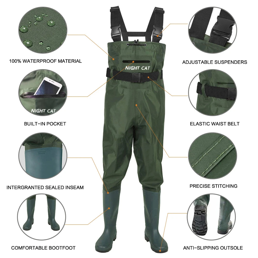 Waterproof Breathable Chest Fishing Waders With Boots
