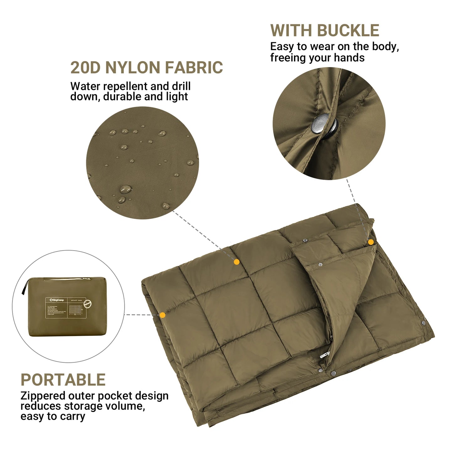 KingCamp Foldable Outdoor Blanket With Buckles For Camping
