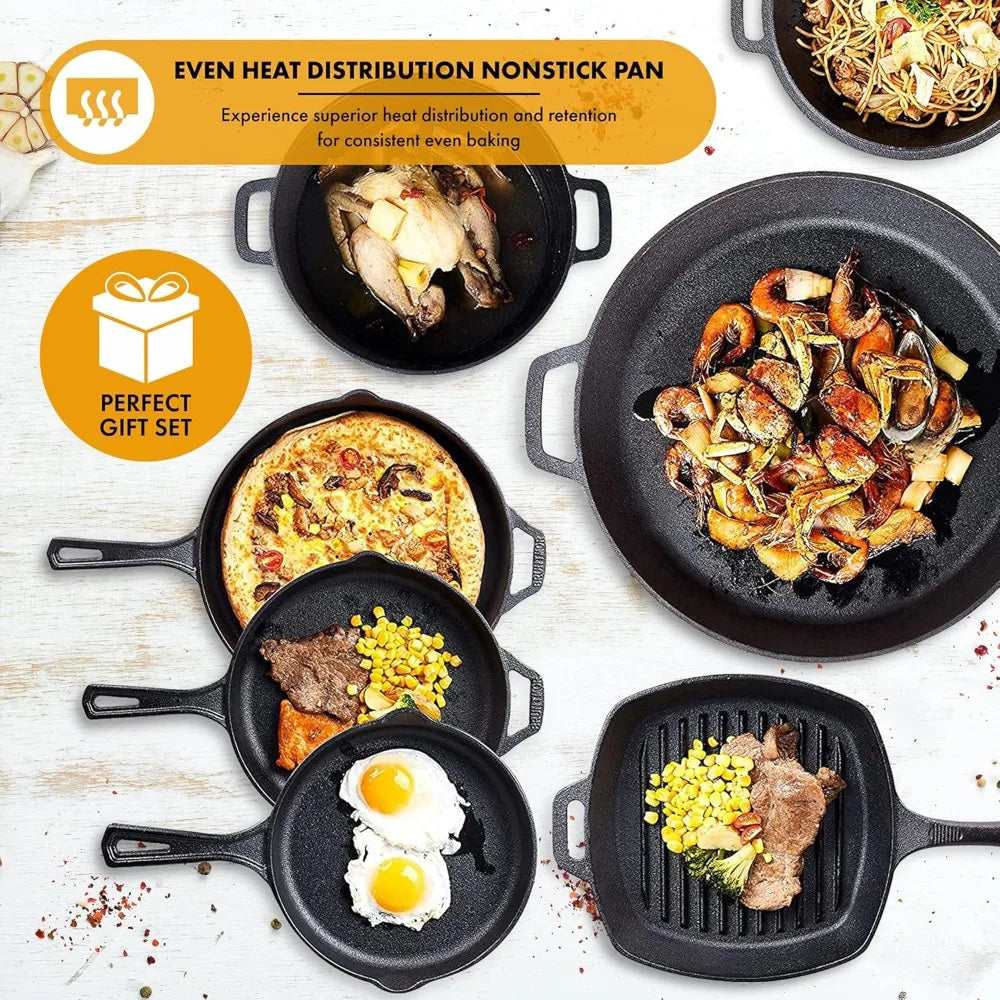 YTYINH 8 Piece Cast Iron Camping Cookware Set Durable