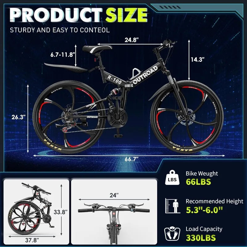 YTYINF Full Suspension Mountain Bike Dual Disc Brakes