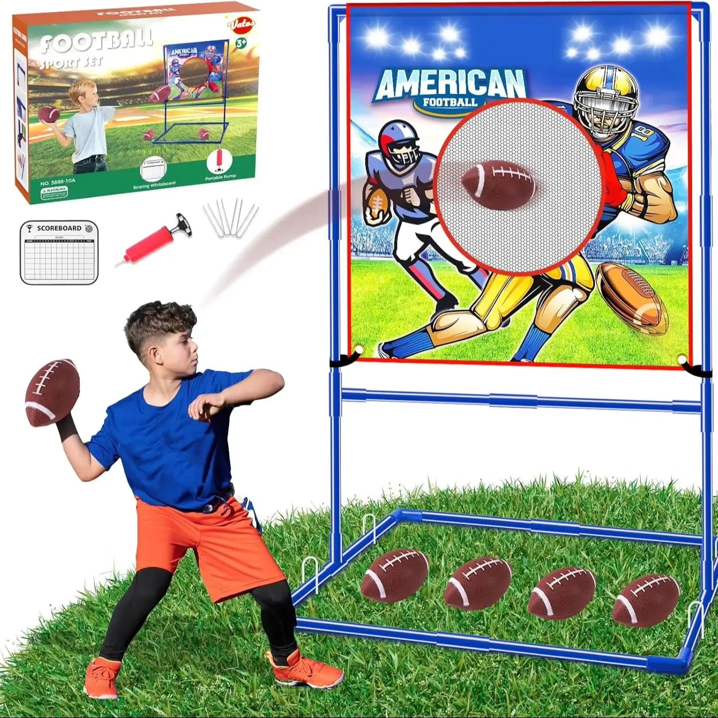 VATOS Rugby Toss Target Game Featuring Four Inflatable Footballs Indoors