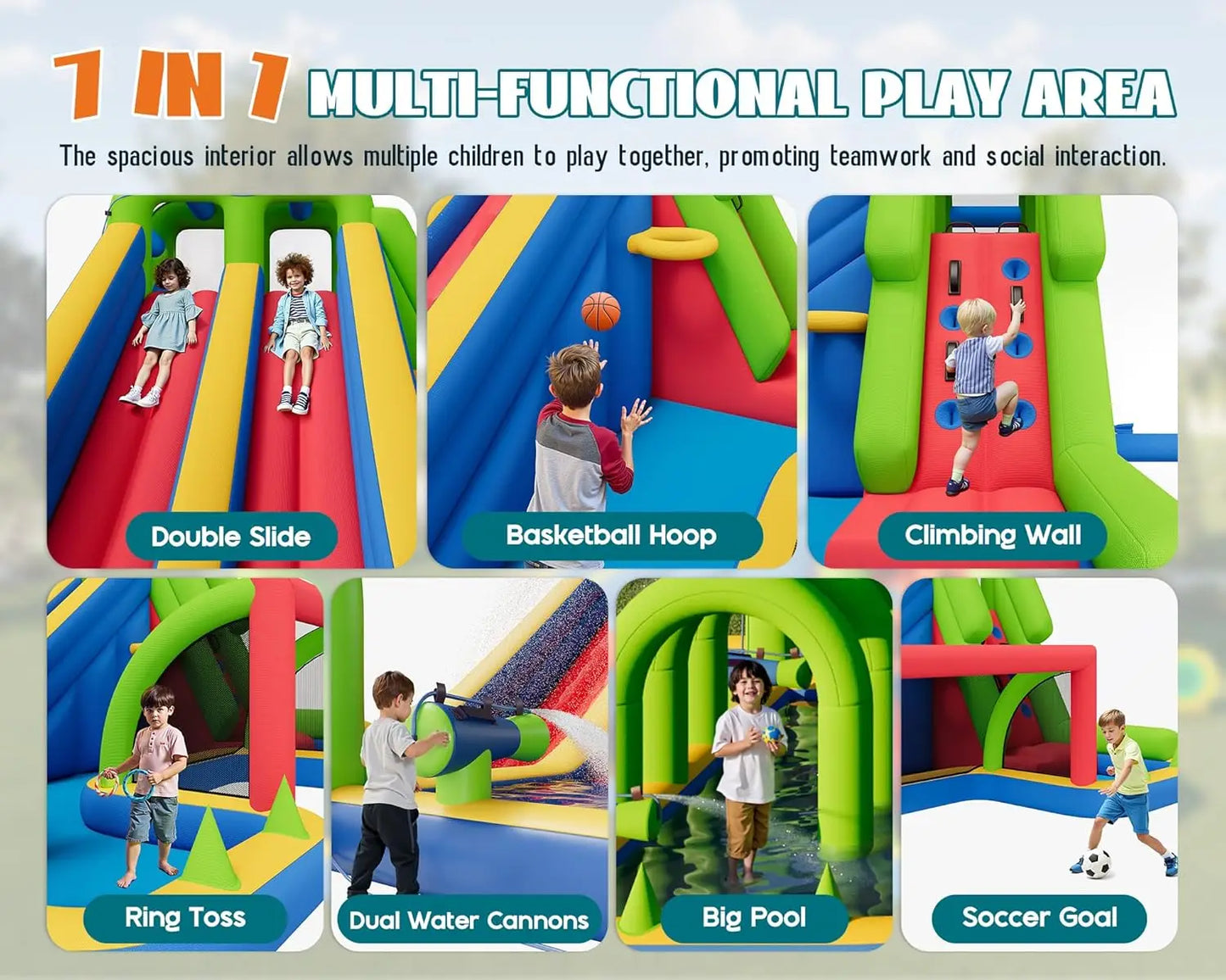 Inflatable Bounce House Castle With Slide And Air Blower For Outdoor Indoor Use Oxford Fabric