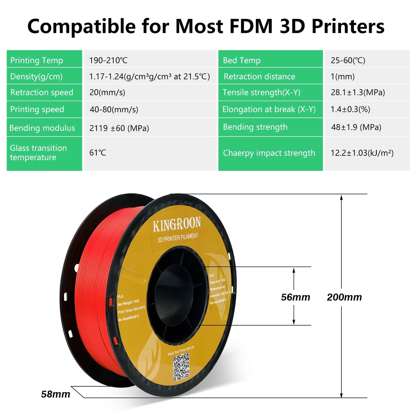 Kingroon High Quality PLA Filament Eco Friendly 3D Printing