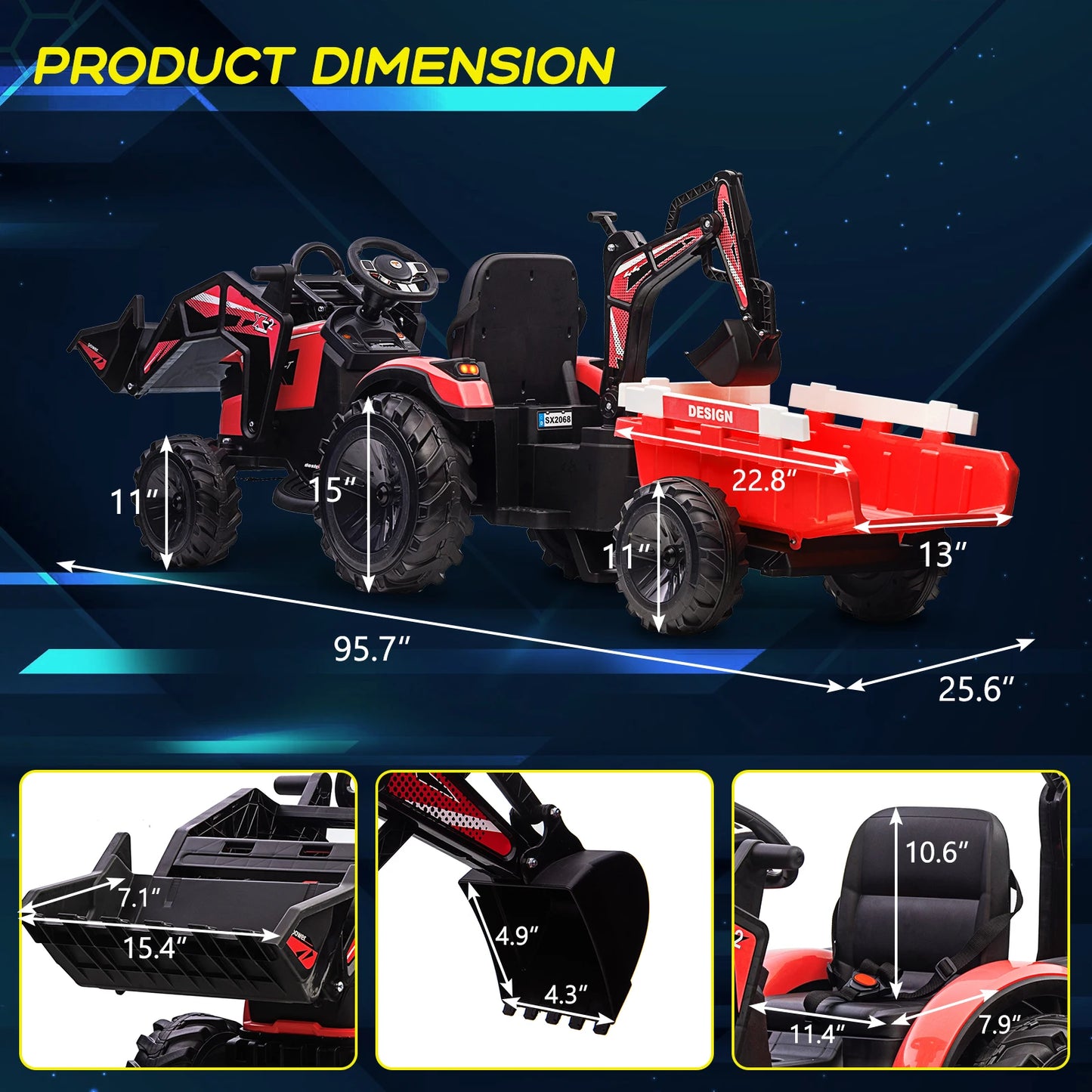 Electronic 3 In 1 Ride On Tractor Excavator Bulldozer Toy