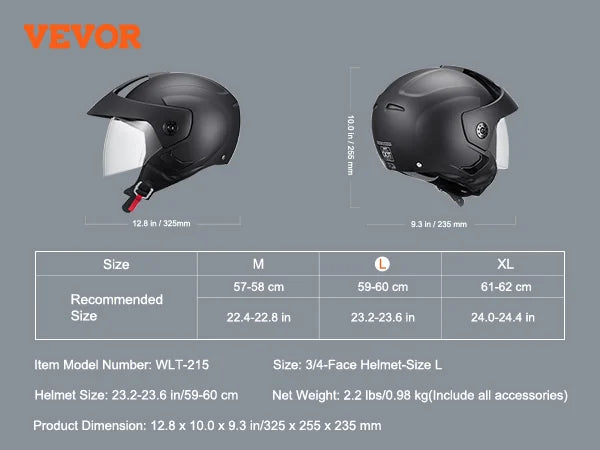 SucceBuy Three Quarter Face Motorcycle Helmet With Interchangeable Lens ABS