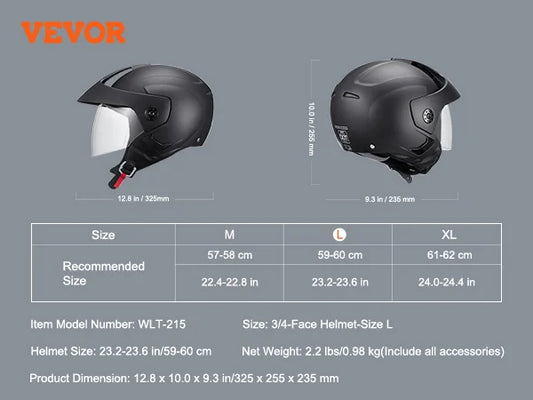 SucceBuy Three Quarter Face Motorcycle Helmet With Interchangeable Lens ABS