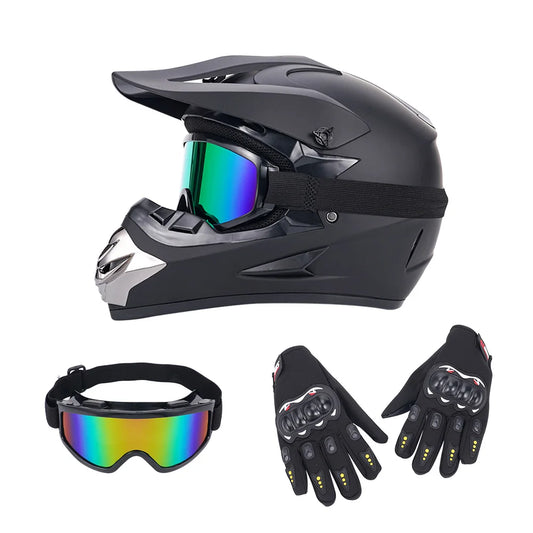 Off Road Motorbike Full Face Helmet Goggles Gloves Mask Set