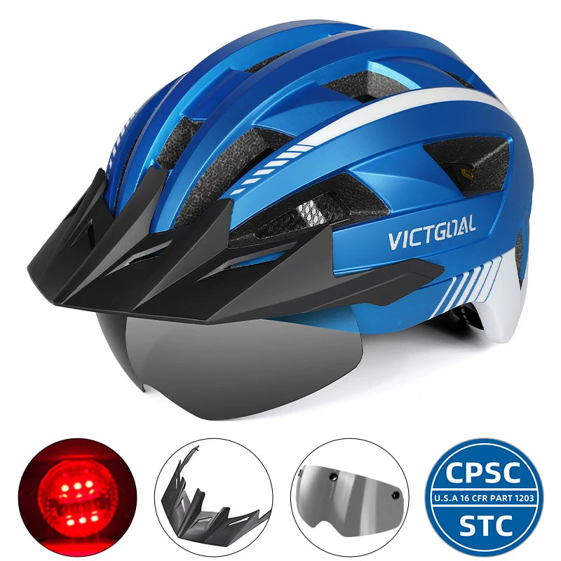 Victgoal MTB Helmet With Visor LED Rear Light Racing
