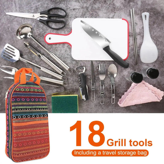 Camping Cookware Kit With Storage Bag And Tableware