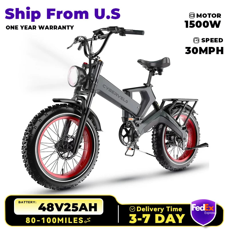 CYBERVELO Folding Electric Bike 1000W 35MPH 100 Mile Range