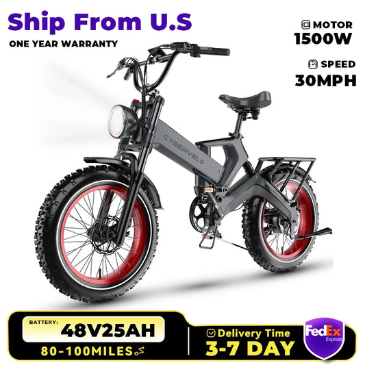CYBERVELO Folding Electric Bike 1000W 35MPH 100 Mile Range
