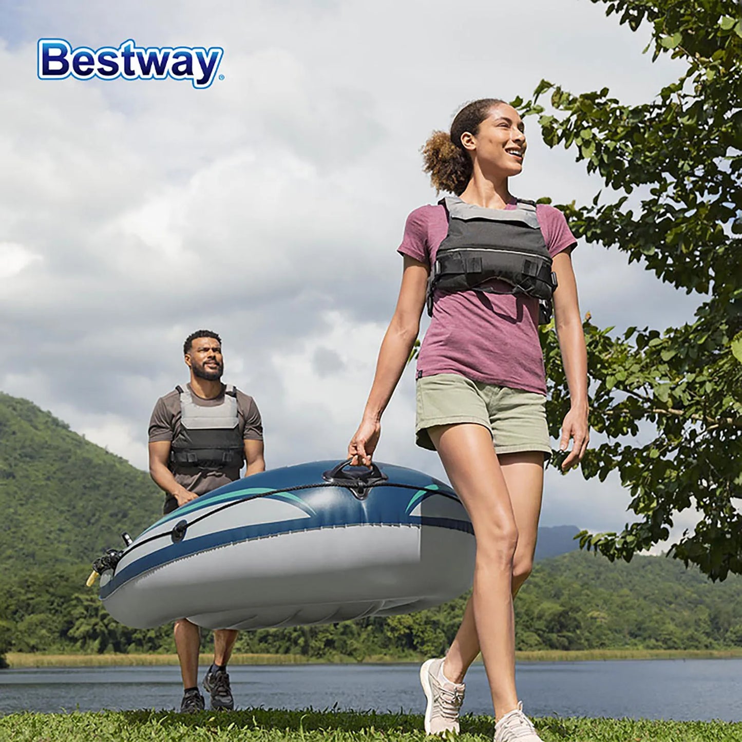 Bestway 61153 Two Person Inflatable Kayak Durable PVC Boat