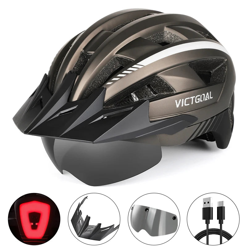 Victgoal MTB Helmet With Visor LED Rear Light Racing