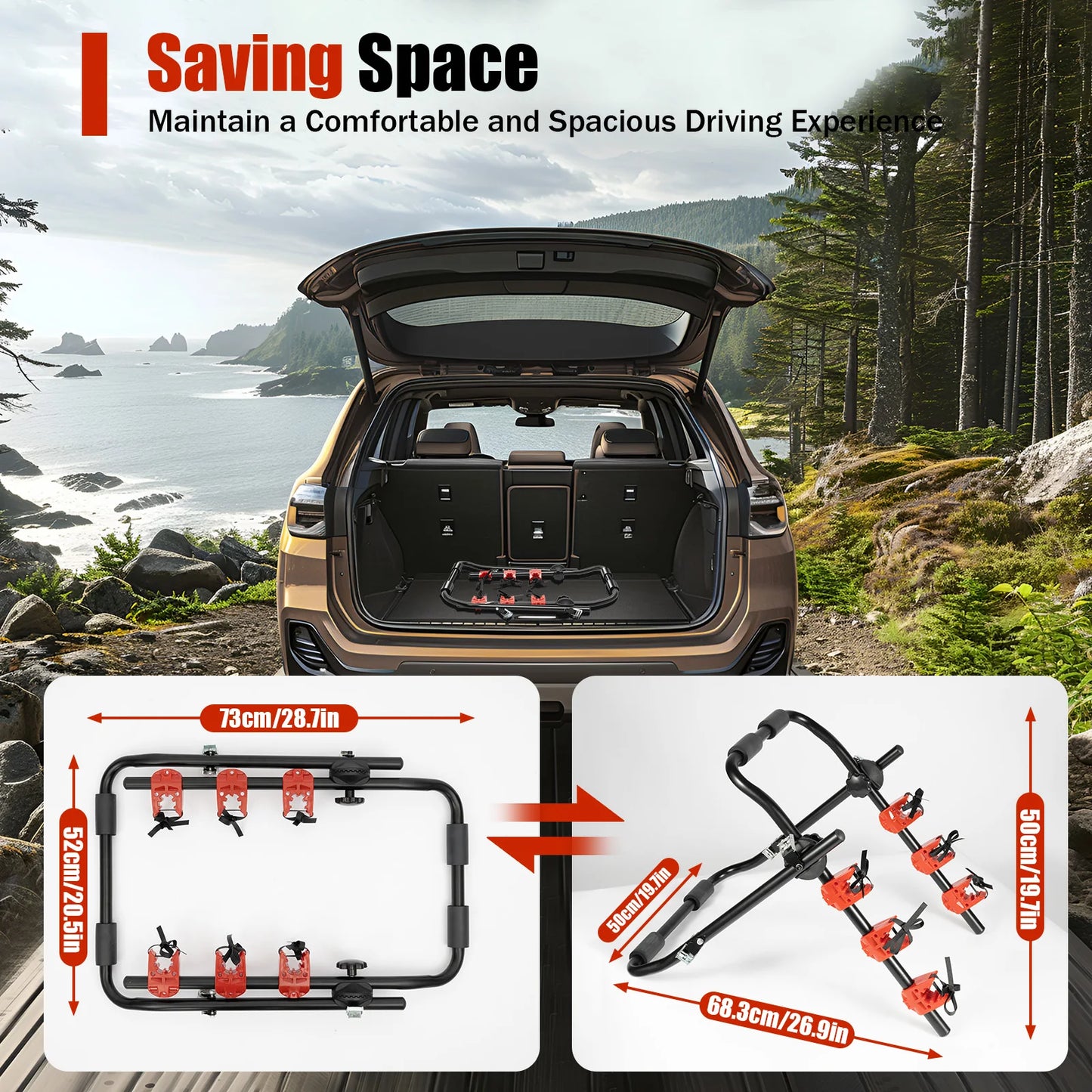 Trunk Mounted Bike Rack For Sedans SUVs Vans Holds Three