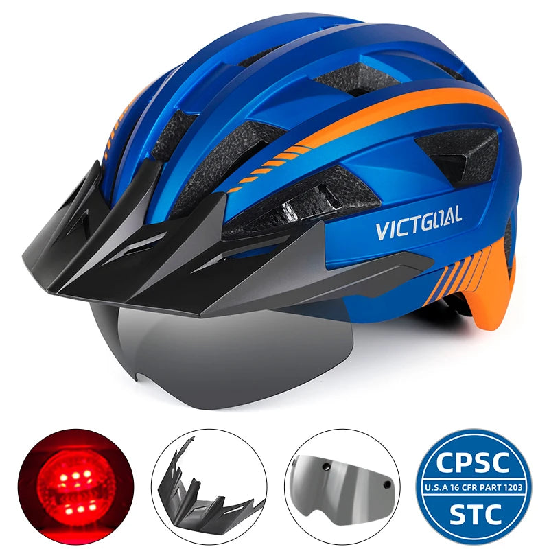 Victgoal MTB Helmet With Visor LED Rear Light Racing