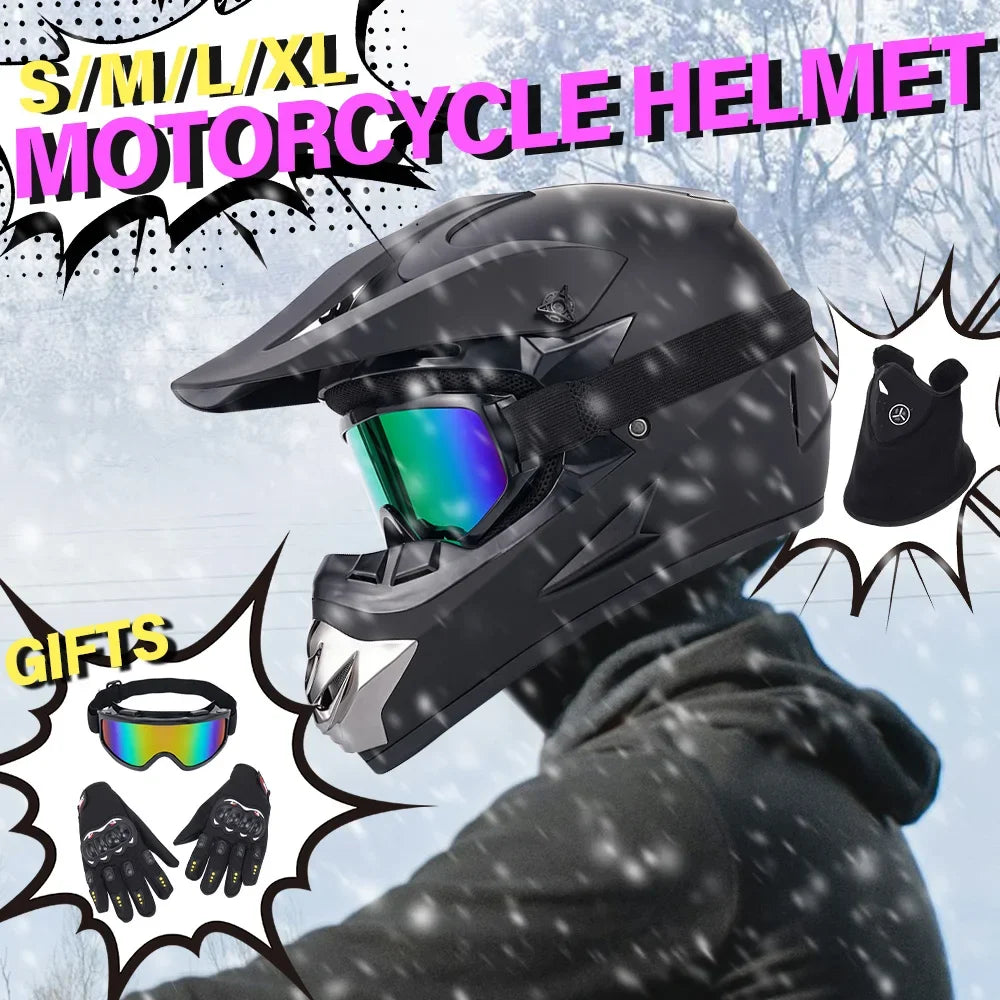 Off Road Motorbike Full Face Helmet Goggles Gloves Mask Set