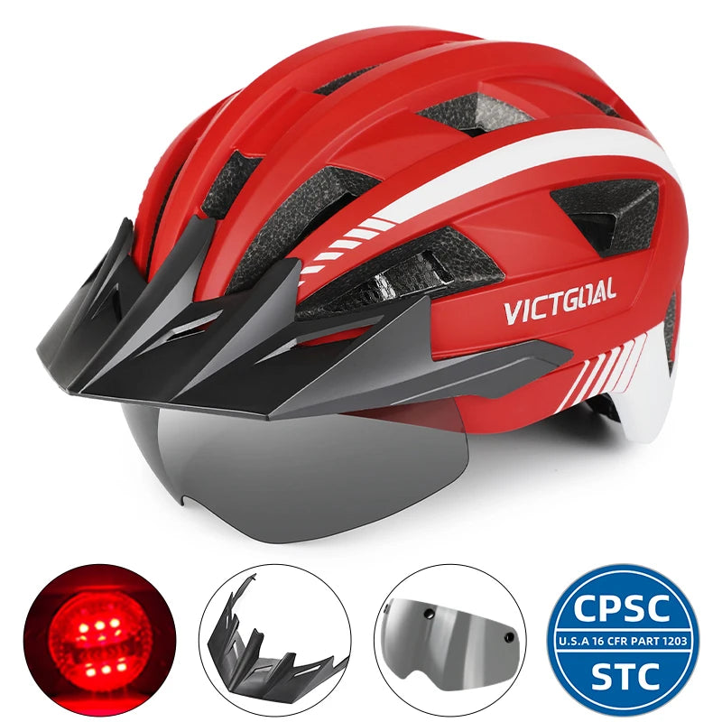 Victgoal MTB Helmet With Visor LED Rear Light Racing