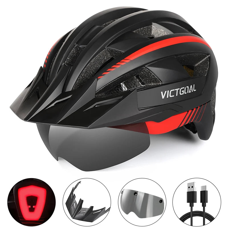 Victgoal MTB Helmet With Visor LED Rear Light Racing