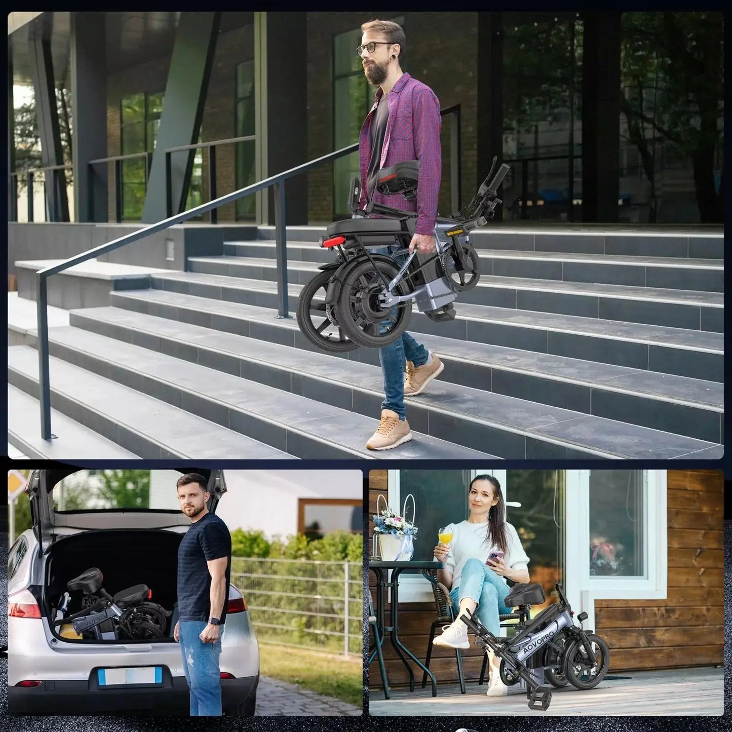 AOVOPRO Foldable Electric Bike 500W 48V Dual Seat Ebike