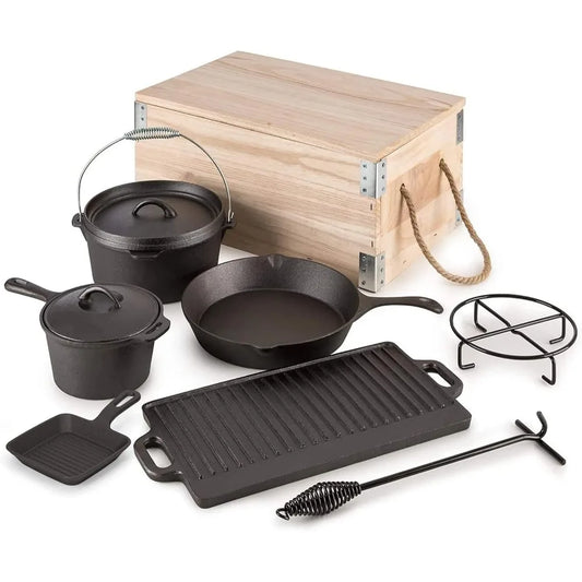 YTYINH Cast Iron 8 Piece Camping Cookware Set With Box