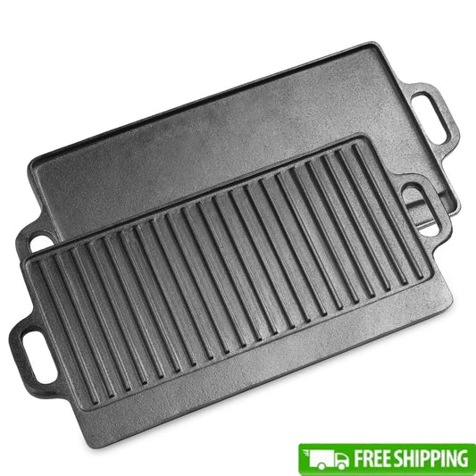 Reversible Cast Iron Griddle Double Burner Nonstick
