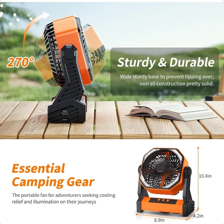 Rechargeable Camping LED Fan With Light Hook