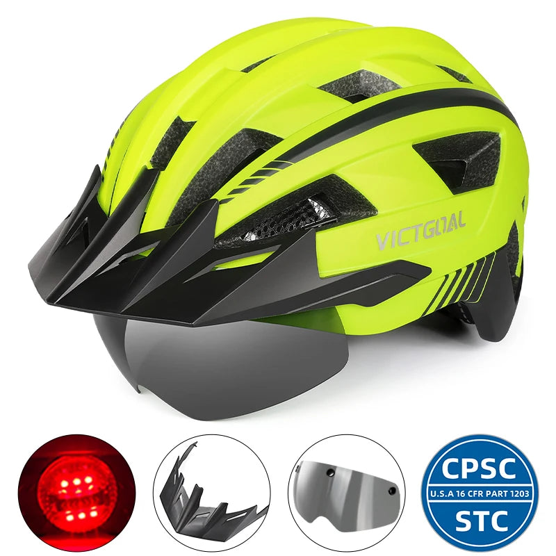 Victgoal MTB Helmet With Visor LED Rear Light Racing