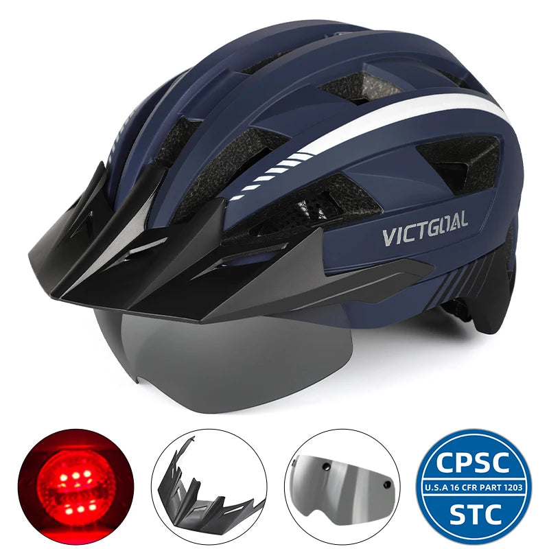 Victgoal MTB Helmet With Visor LED Rear Light Racing