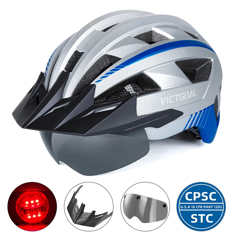 Victgoal MTB Helmet With Visor LED Rear Light Racing