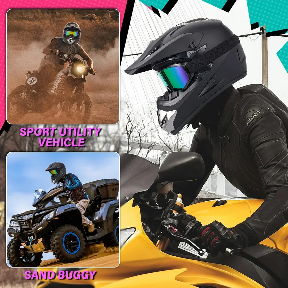 Off Road Motorbike Full Face Helmet Goggles Gloves Mask Set