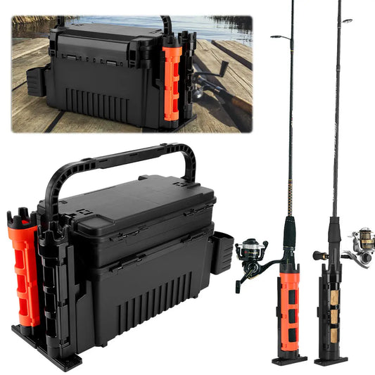 2 Tier Portable Fishing Tackle Box With Cup Rod Holder
