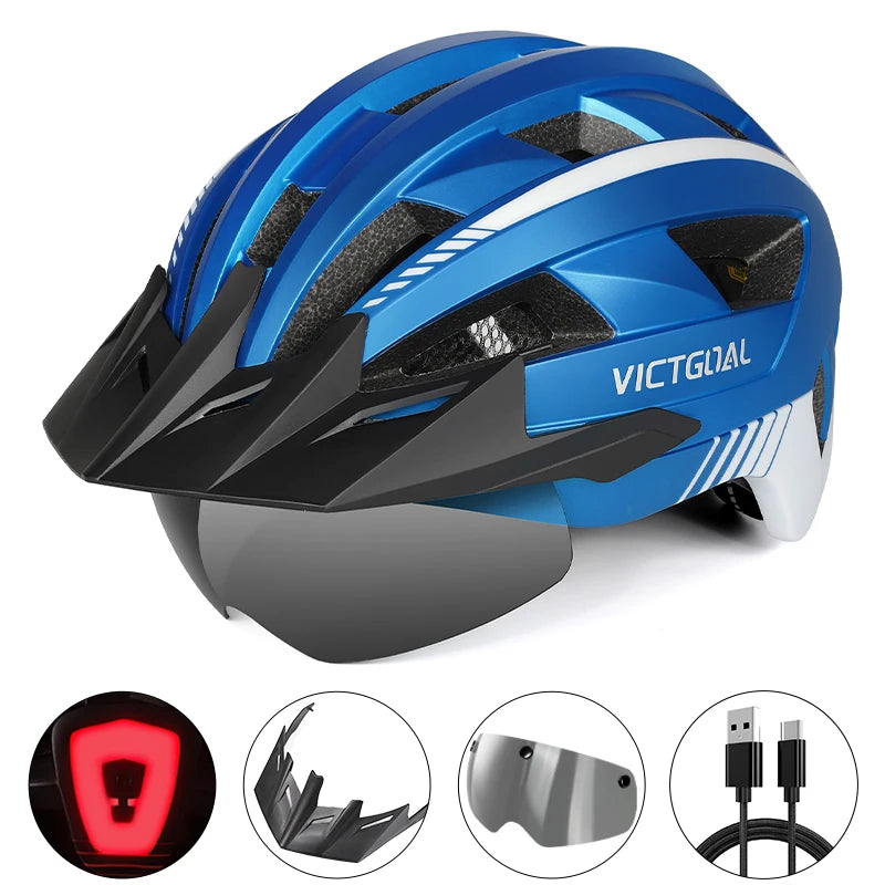 Victgoal MTB Helmet With Visor LED Rear Light Racing