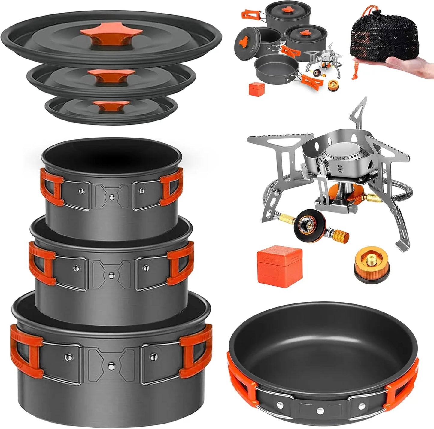 Camping Cookware Mess Kit All In One Nonstick Stove Set