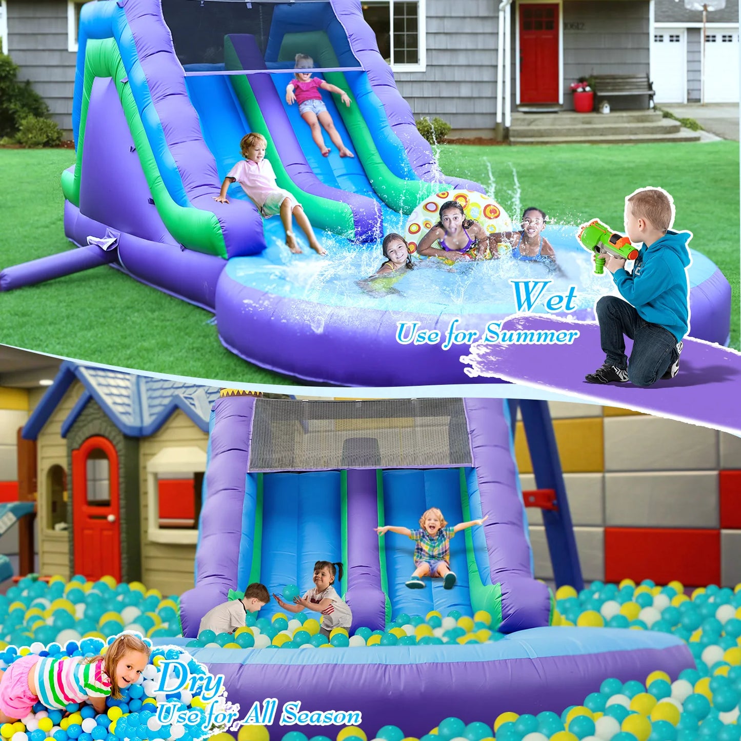 RTS Inflatable Double Water Slide Park Outdoor Play For Kids